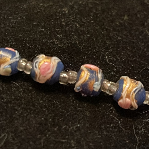 Vintage VENETIAN Italy Wedding Cake Art Murano Glass Cobalt Blue Bead Necklace - Picture 5 of 17